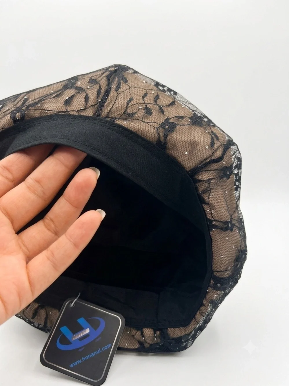 Black Lace Beret with Satin Band